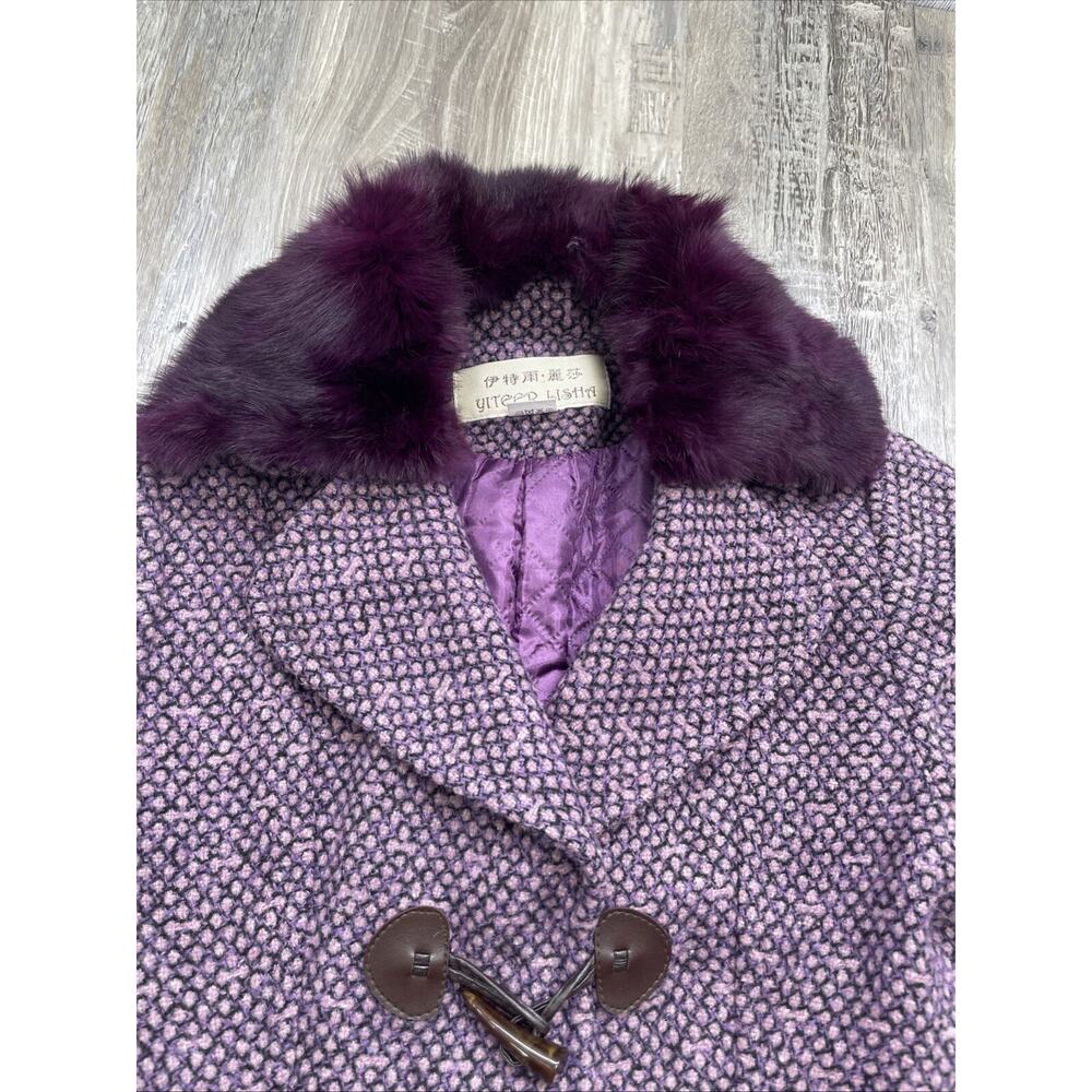 Yiteer Lisha 42 Coat Long Furr Collared Toggle Purple Jacket Womens small sizing - Picture 4 of 16